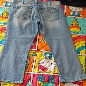 Stylish Light Blue Silver Jeans Women's Capri Jeans